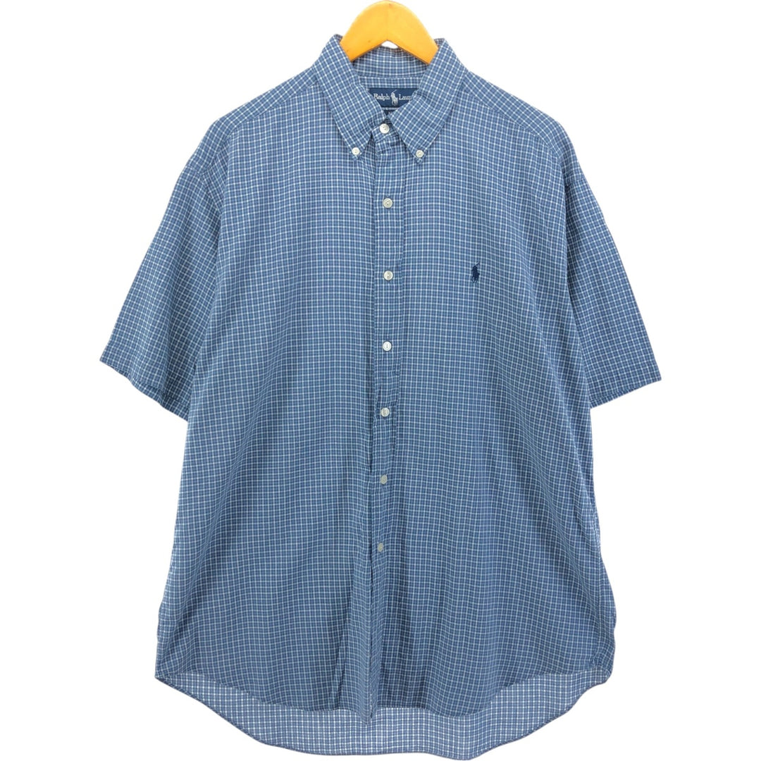 Ralph Lauren BLAKE short sleeve button down check shirt, men's size L cotton blue type Vintage Second Hand