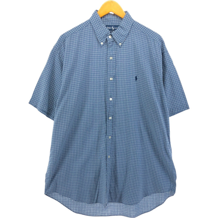 Ralph Lauren BLAKE short sleeve button down check shirt, men's size L cotton blue type Vintage Second Hand