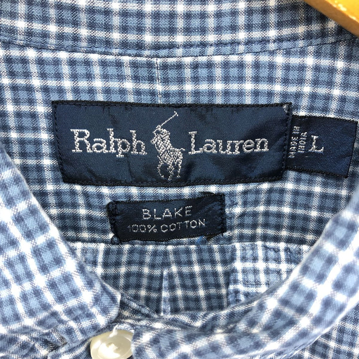 Ralph Lauren BLAKE short sleeve button down check shirt, men's size L cotton blue type Vintage Second Hand