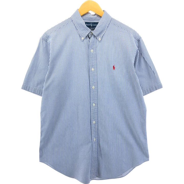 Ralph Lauren Classic Fit Seersucker Short Sleeve Button Down Striped Shirt Men's Size L cotton blue type Vintage Second Hand