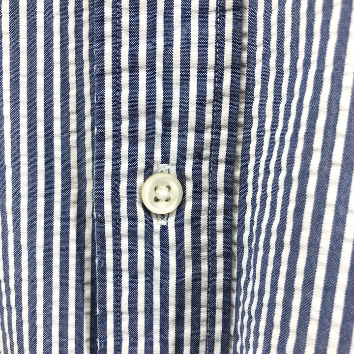 Ralph Lauren Classic Fit Seersucker Short Sleeve Button Down Striped Shirt Men's Size L cotton blue type Vintage Second Hand