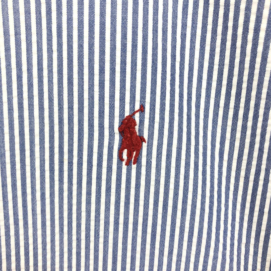 Ralph Lauren Classic Fit Seersucker Short Sleeve Button Down Striped Shirt Men's Size L cotton blue type Vintage Second Hand