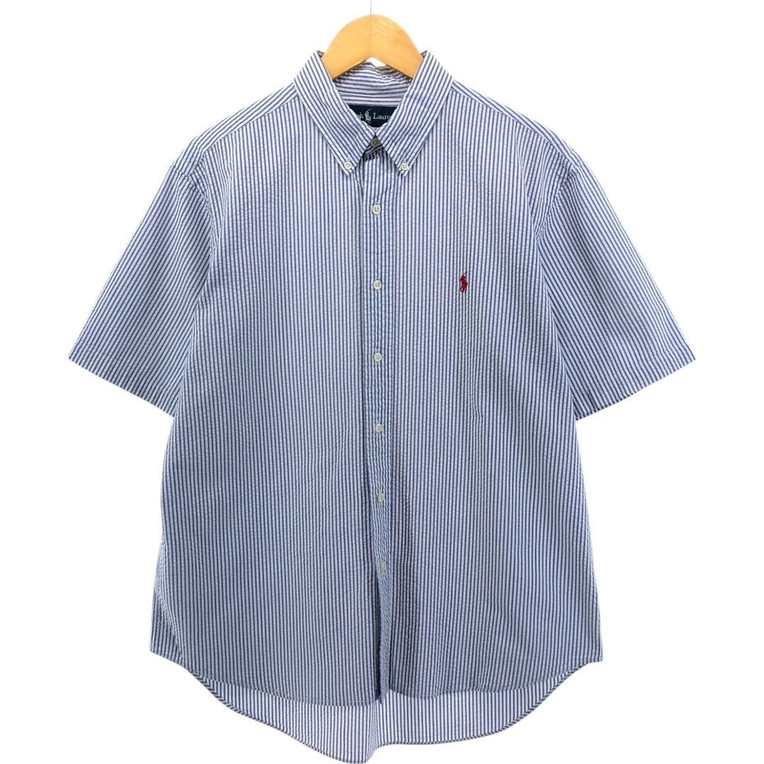 Ralph Lauren Classic Fit Seersucker Short Sleeve Button Down Striped Shirt Men's Size L cotton white type Vintage Second Hand