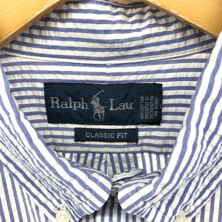 Ralph Lauren Classic Fit Seersucker Short Sleeve Button Down Striped Shirt Men's Size L cotton white type Vintage Second Hand