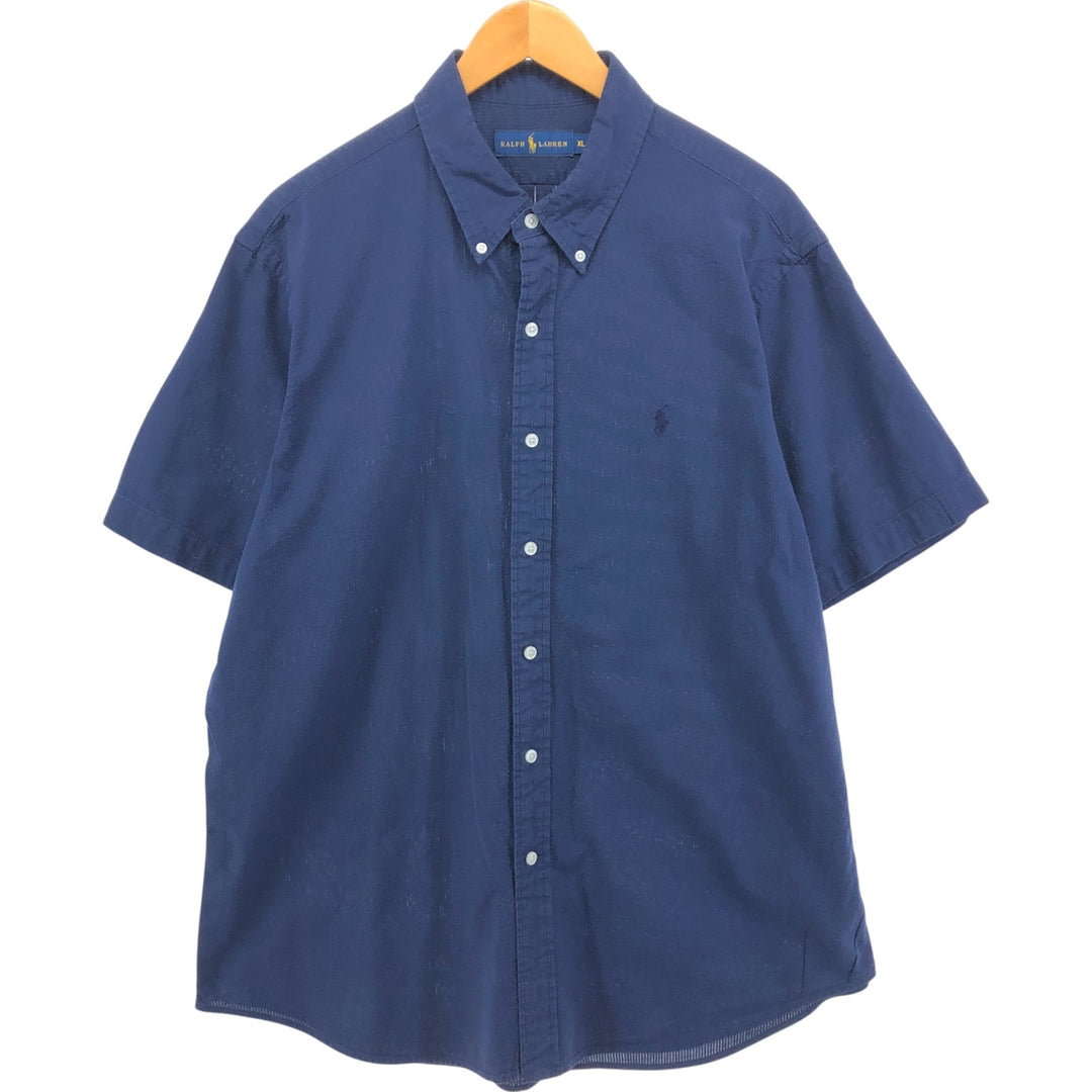 Ralph Lauren Seersucker Short Sleeve Button Down Shirt Men's XL cotton navy blue type Vintage Second Hand