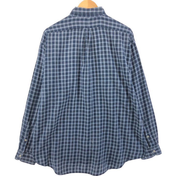 Ralph Lauren BIG SHIRT Long sleeve button down light flannel check shirt Men's XL size cotton navy blue type Vintage Second Hand
