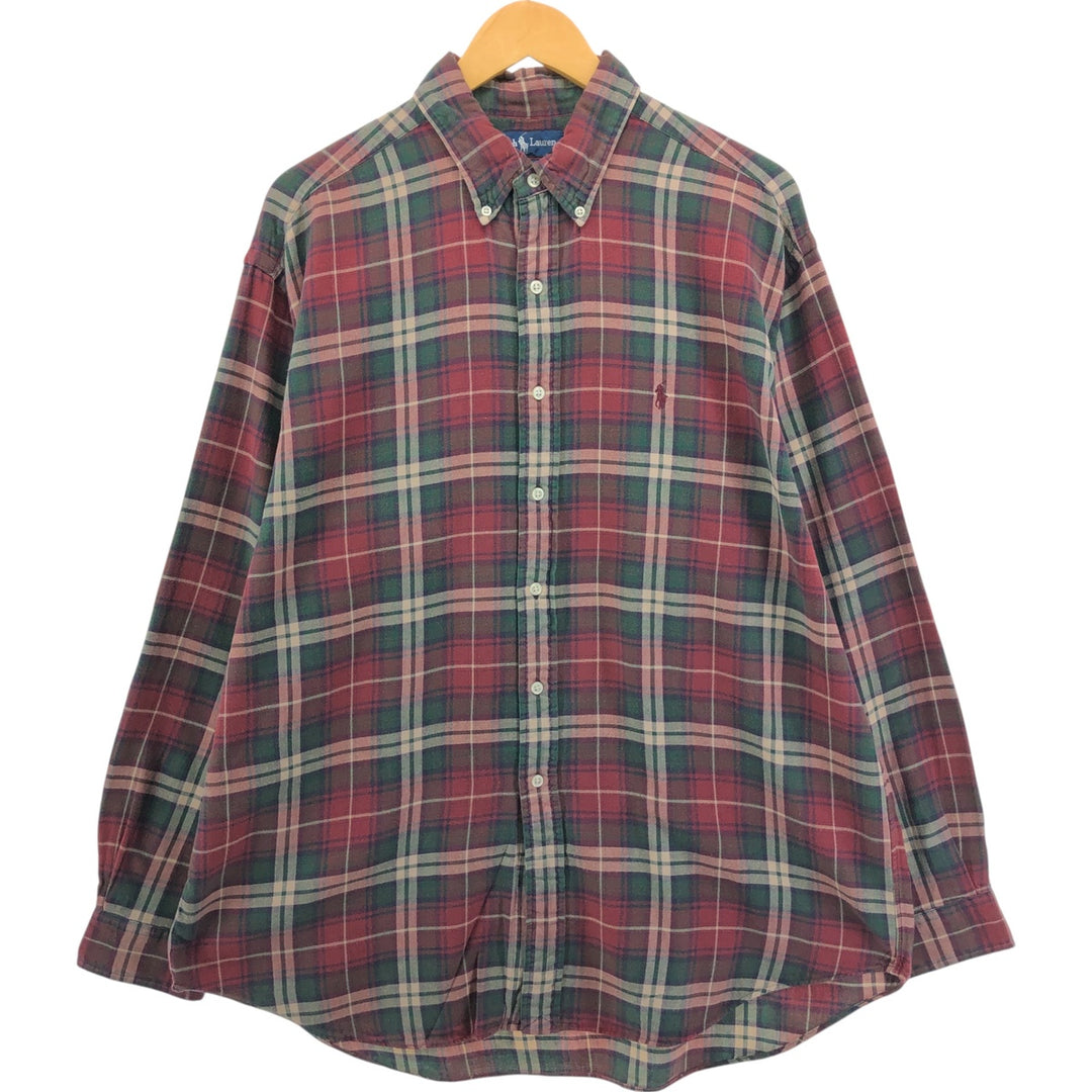 Ralph Lauren BLAKE long sleeve button down light flannel check shirt men's XXL cotton red type reddish brown Vintage Second Hand