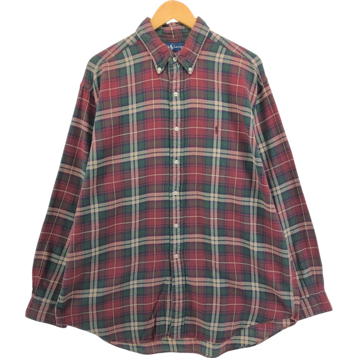 Ralph Lauren BLAKE long sleeve button down light flannel check shirt men's XXL cotton red type reddish brown Vintage Second Hand
