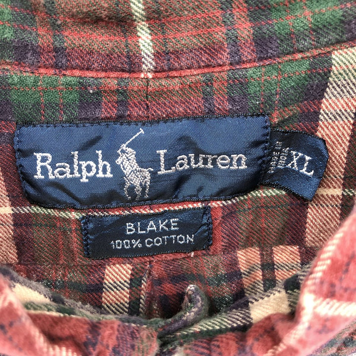 Ralph Lauren BLAKE long sleeve button down light flannel check shirt men's XXL cotton red type reddish brown Vintage Second Hand