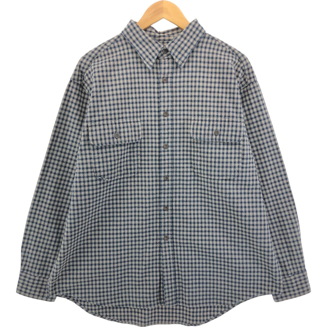 90'S GAP Old Gap Long Sleeve Flannel Check Shirt Men's XL cotton navy blue type Vintage Second Hand
