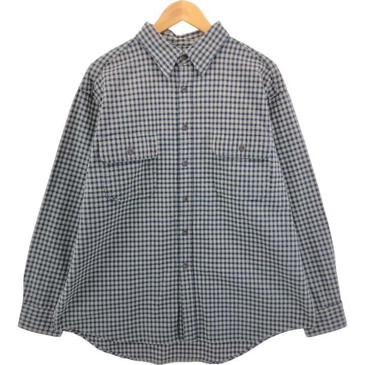 90'S GAP Old Gap Long Sleeve Flannel Check Shirt Men's XL cotton navy blue type Vintage Second Hand