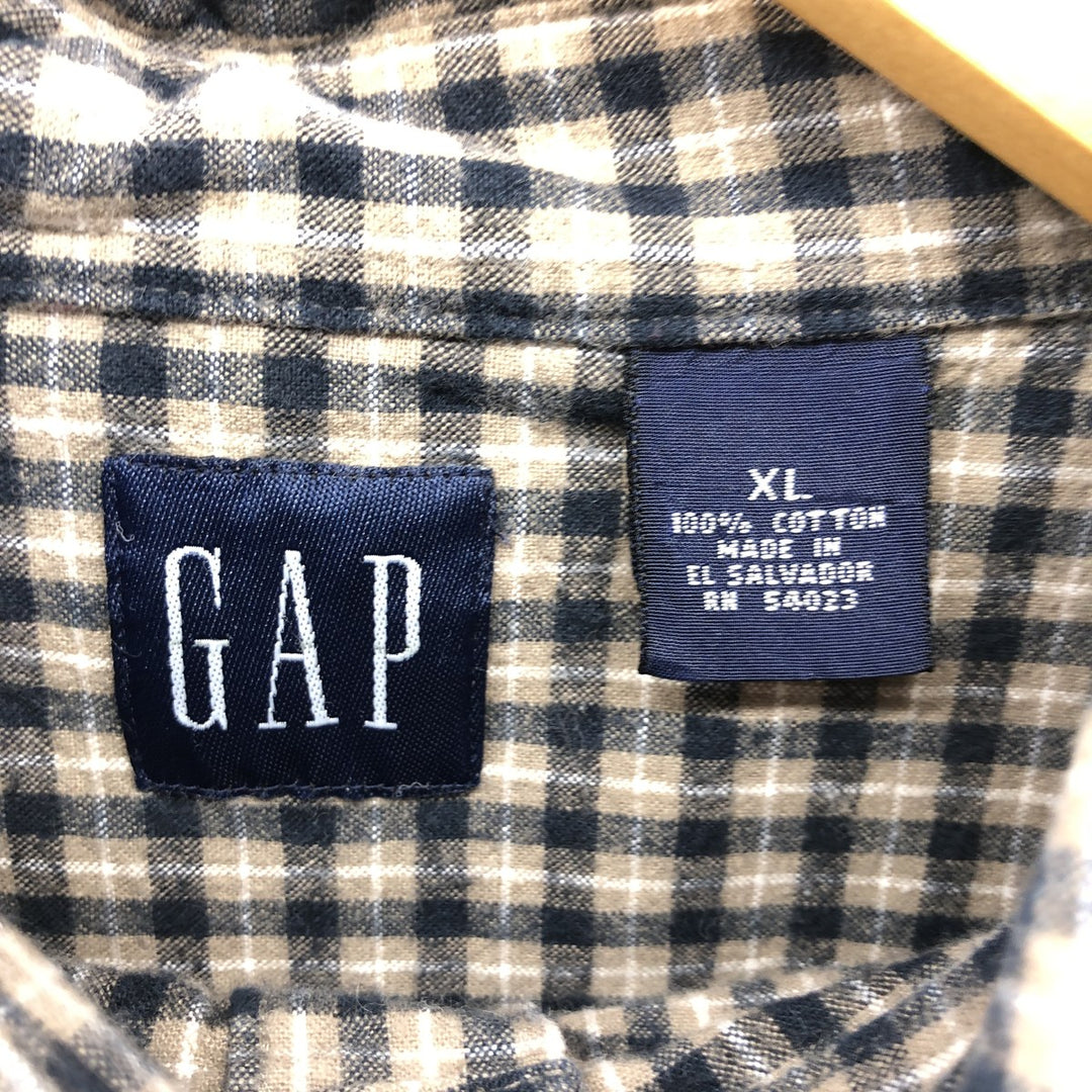90'S GAP Old Gap Long Sleeve Flannel Check Shirt Men's XL cotton navy blue type Vintage Second Hand