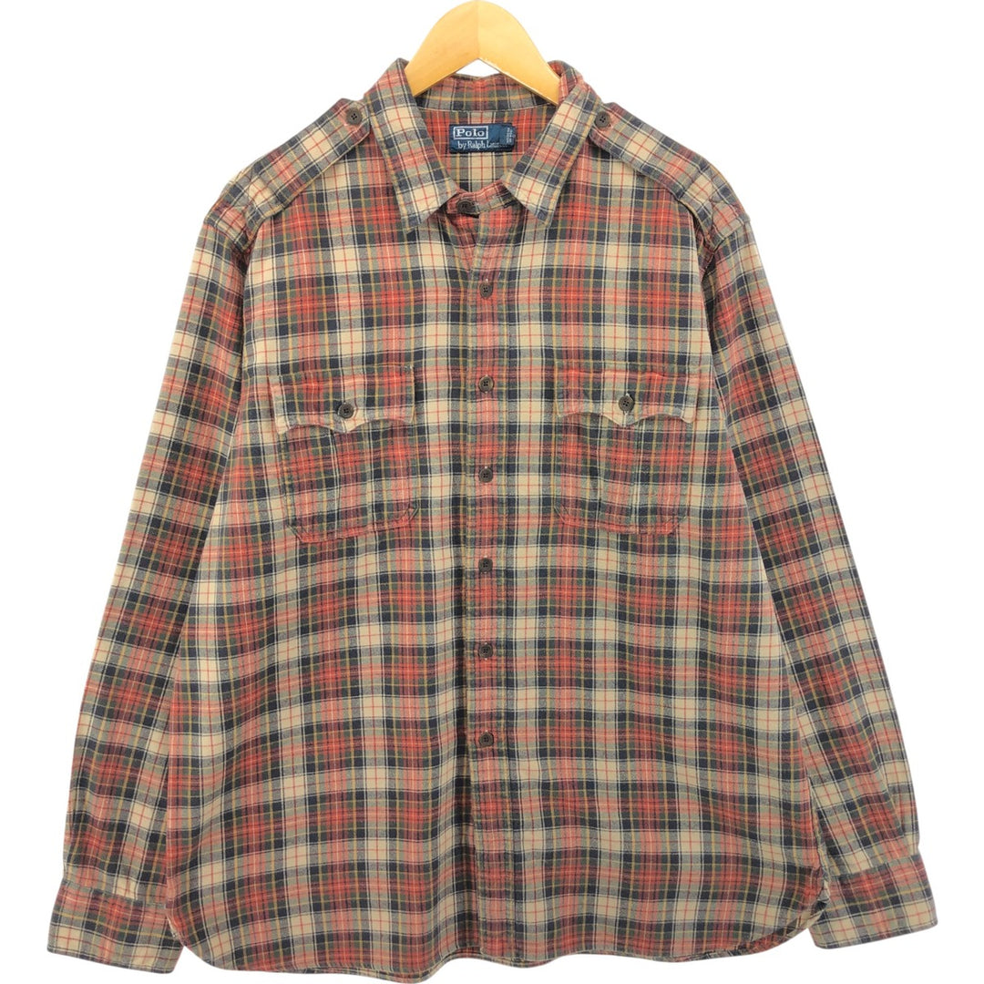 Ralph Lauren POLO by Ralph Lauren Long Sleeve Flannel Check Shirt Men's XL cotton orange type Vintage Second Hand