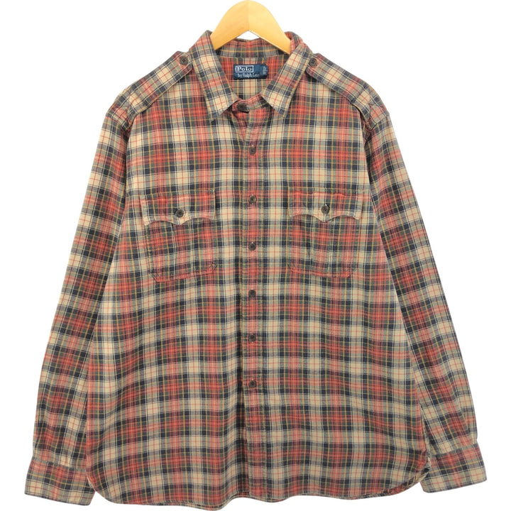 Ralph Lauren POLO by Ralph Lauren Long Sleeve Flannel Check Shirt Men's XL cotton orange type Vintage Second Hand