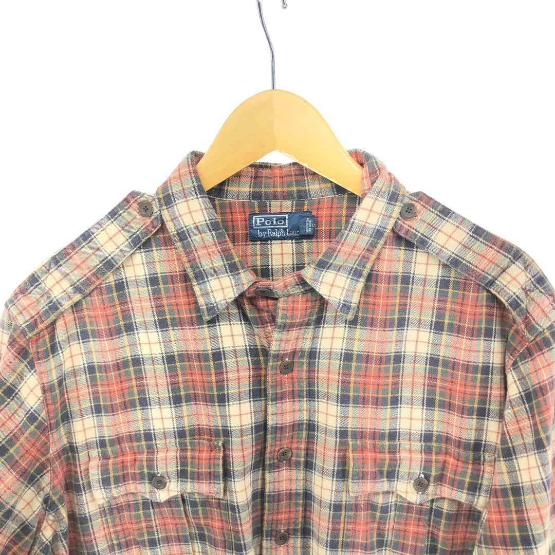 Ralph Lauren POLO by Ralph Lauren Long Sleeve Flannel Check Shirt Men's XL cotton orange type Vintage Second Hand