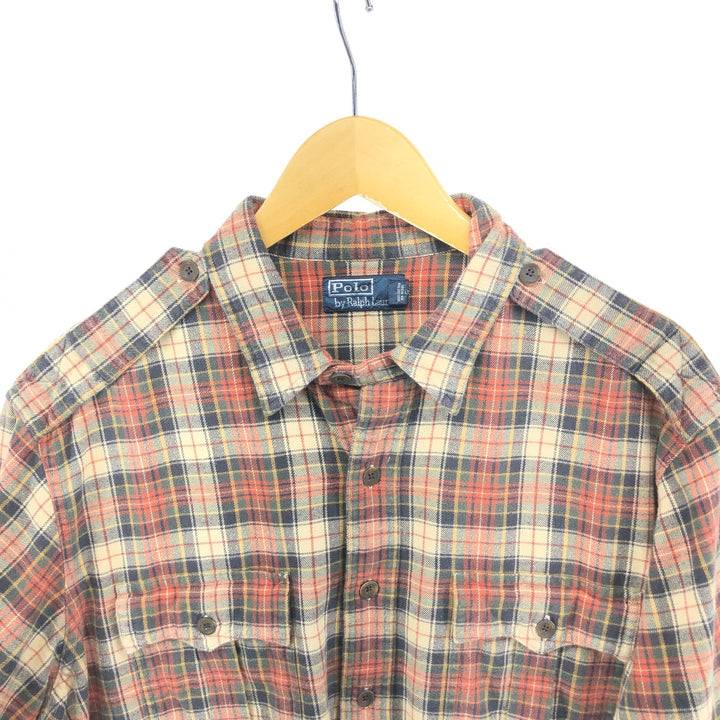 Ralph Lauren POLO by Ralph Lauren Long Sleeve Flannel Check Shirt Men's XL cotton orange type Vintage Second Hand