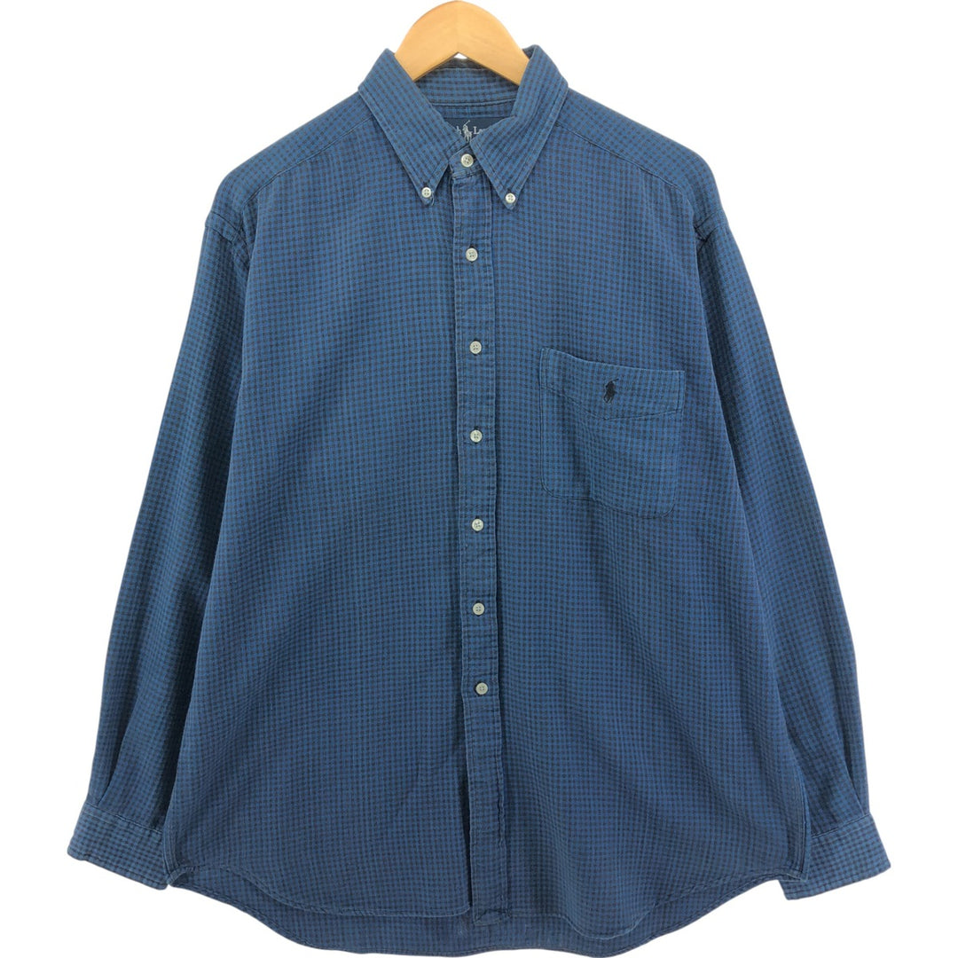 Ralph Lauren BLAIRE long sleeve button down light flannel check shirt men's XL size cotton blue type Vintage Second Hand