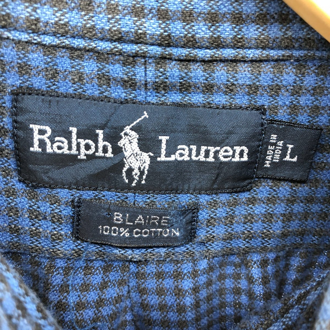 Ralph Lauren BLAIRE long sleeve button down light flannel check shirt men's XL size cotton blue type Vintage Second Hand