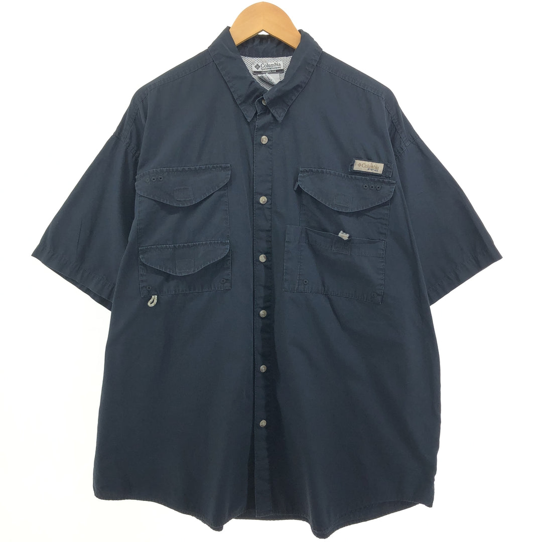 90s-00'S Columbia PFG Hidden Button Down Short Sleeve Fishing Shirt Men's XL cotton black type Vintage Second Hand