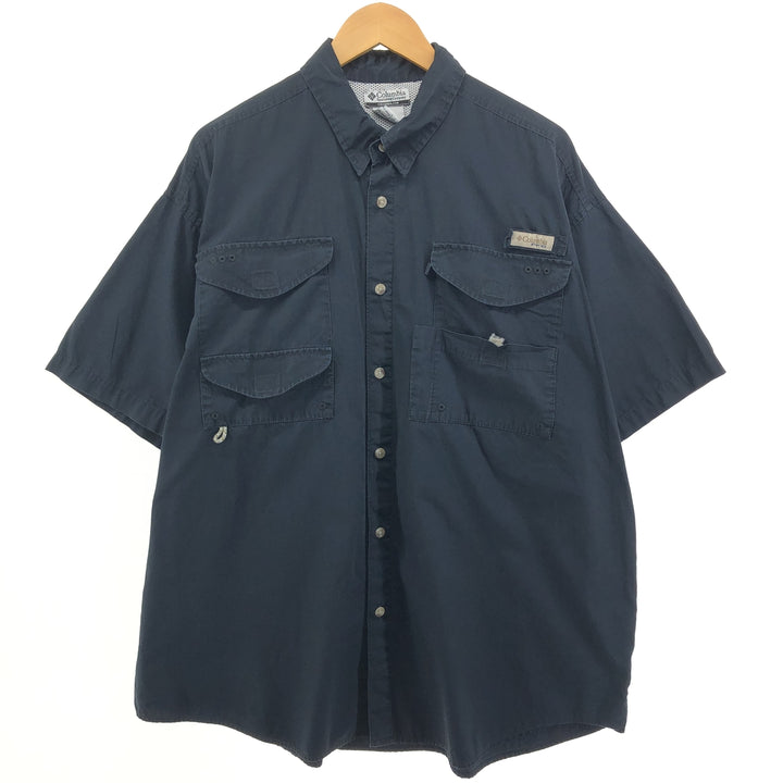 90s-00'S Columbia PFG Hidden Button Down Short Sleeve Fishing Shirt Men's XL cotton black type Vintage Second Hand
