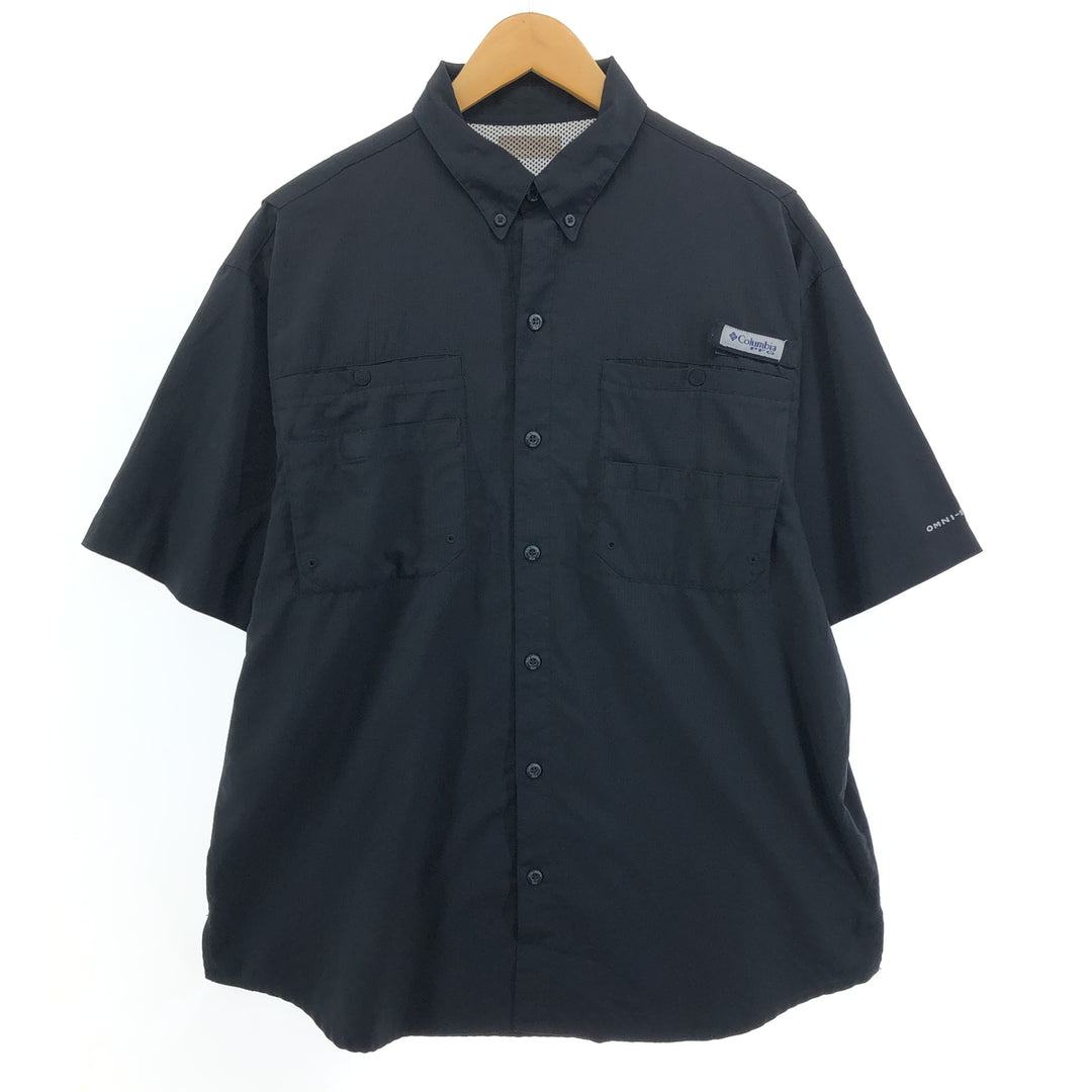 Columbia PFG Short Sleeve OMNI-SHADE Ripstop Button-Down Fishing Shirt, Men's L Size polyester black type Vintage Second Hand