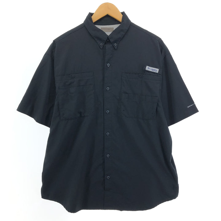 Columbia PFG Short Sleeve OMNI-SHADE Ripstop Button-Down Fishing Shirt, Men's L Size polyester black type Vintage Second Hand