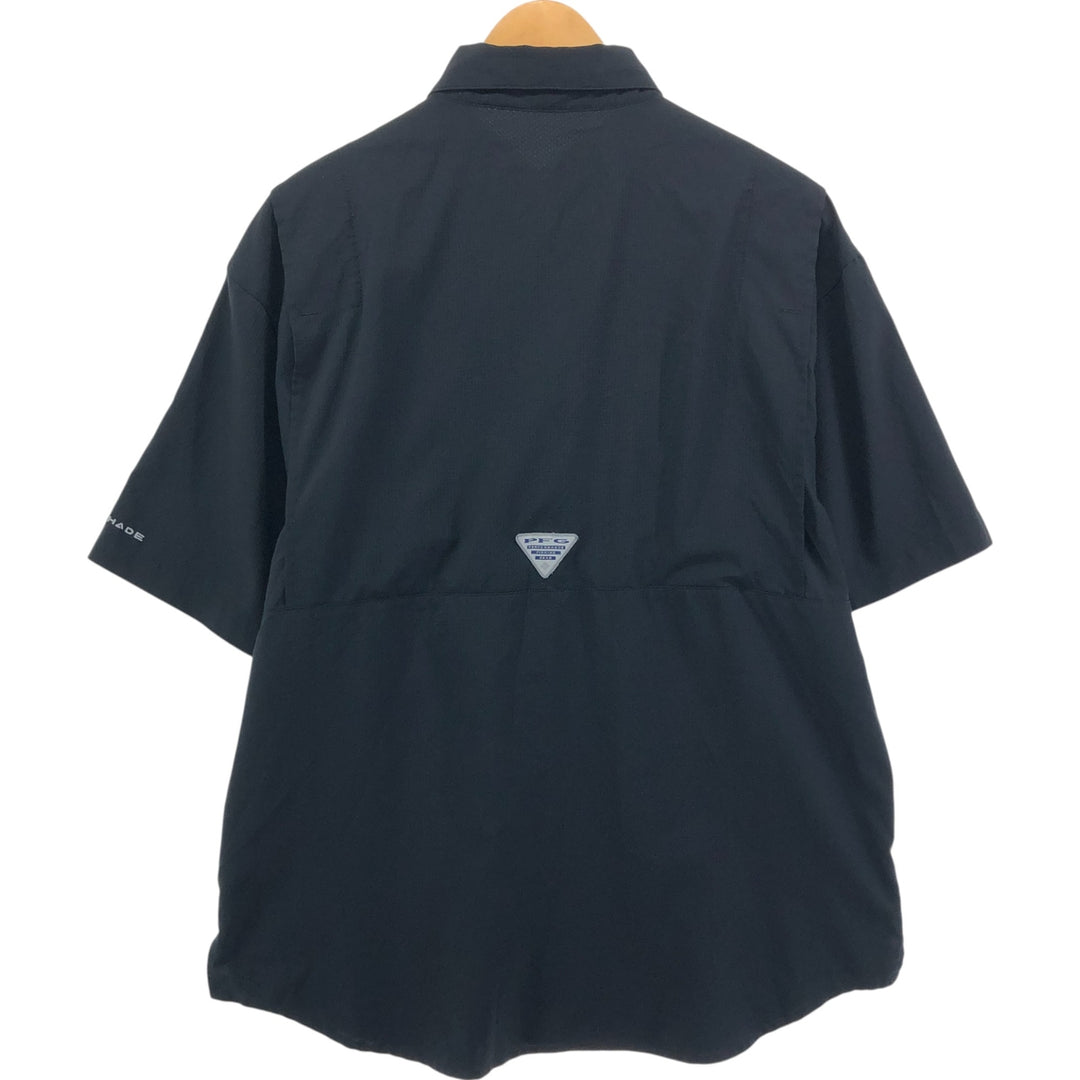 Columbia PFG Short Sleeve OMNI-SHADE Ripstop Button-Down Fishing Shirt, Men's L Size polyester black type Vintage Second Hand