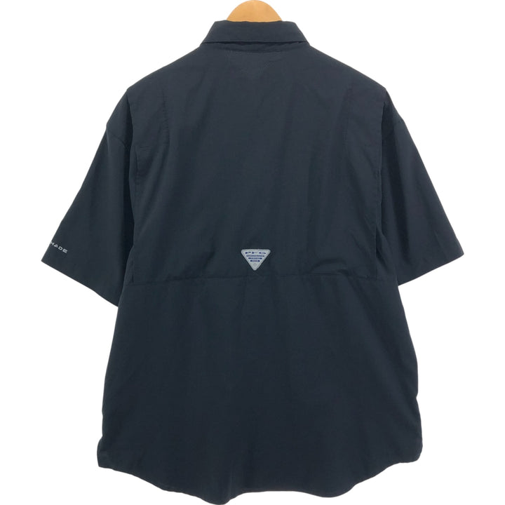 Columbia PFG Short Sleeve OMNI-SHADE Ripstop Button-Down Fishing Shirt, Men's L Size polyester black type Vintage Second Hand