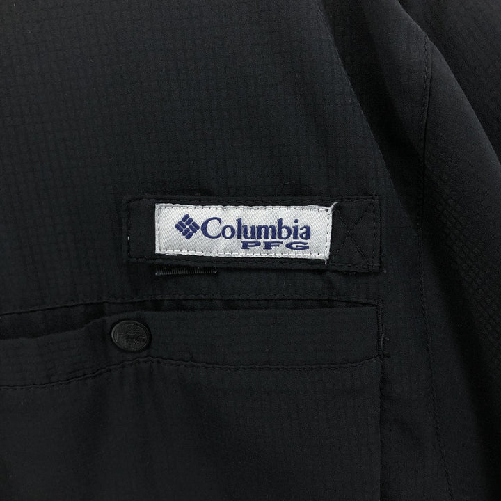 Columbia PFG Short Sleeve OMNI-SHADE Ripstop Button-Down Fishing Shirt, Men's L Size polyester black type Vintage Second Hand