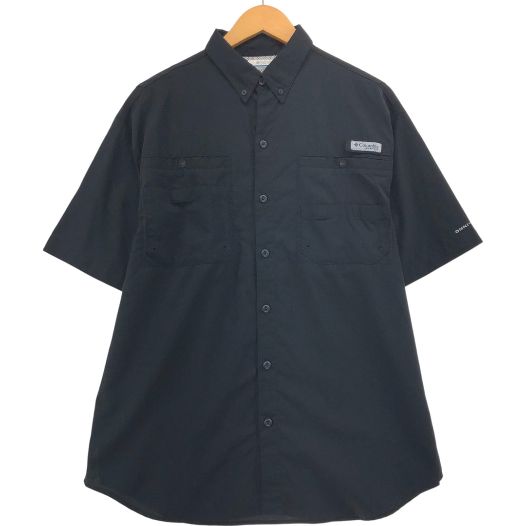 Columbia PFG OMNI-SHADE Ripstop Button-down Short Sleeve Fishing Shirt, Men's M unclear black type Vintage Second Hand