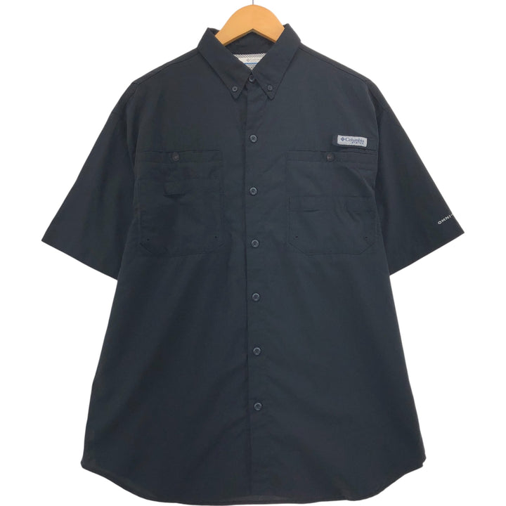 Columbia PFG OMNI-SHADE Ripstop Button-down Short Sleeve Fishing Shirt, Men's M unclear black type Vintage Second Hand