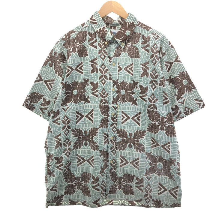 90'S Reyn Spooner Swimsuit Tag Bikini Tag All-over Leaf Pattern Button-down Hawaiian Aloha Shirt Box Shirt cotton Mint green Vintage Second Hand