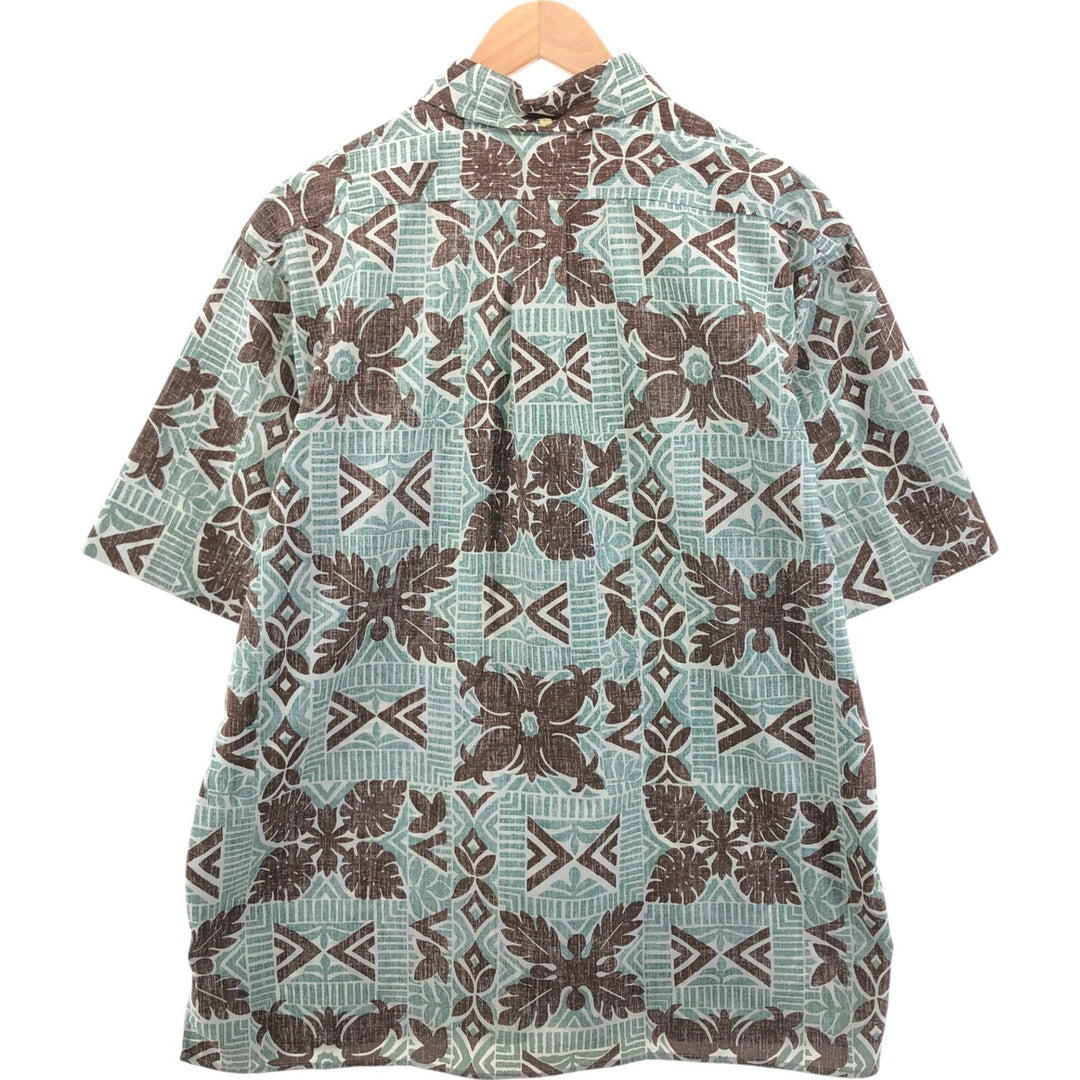 90'S Reyn Spooner Swimsuit Tag Bikini Tag All-over Leaf Pattern Button-down Hawaiian Aloha Shirt Box Shirt cotton Mint green Vintage Second Hand