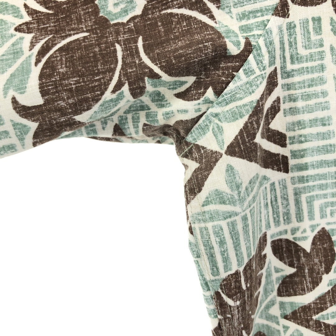 90'S Reyn Spooner Swimsuit Tag Bikini Tag All-over Leaf Pattern Button-down Hawaiian Aloha Shirt Box Shirt cotton Mint green Vintage Second Hand