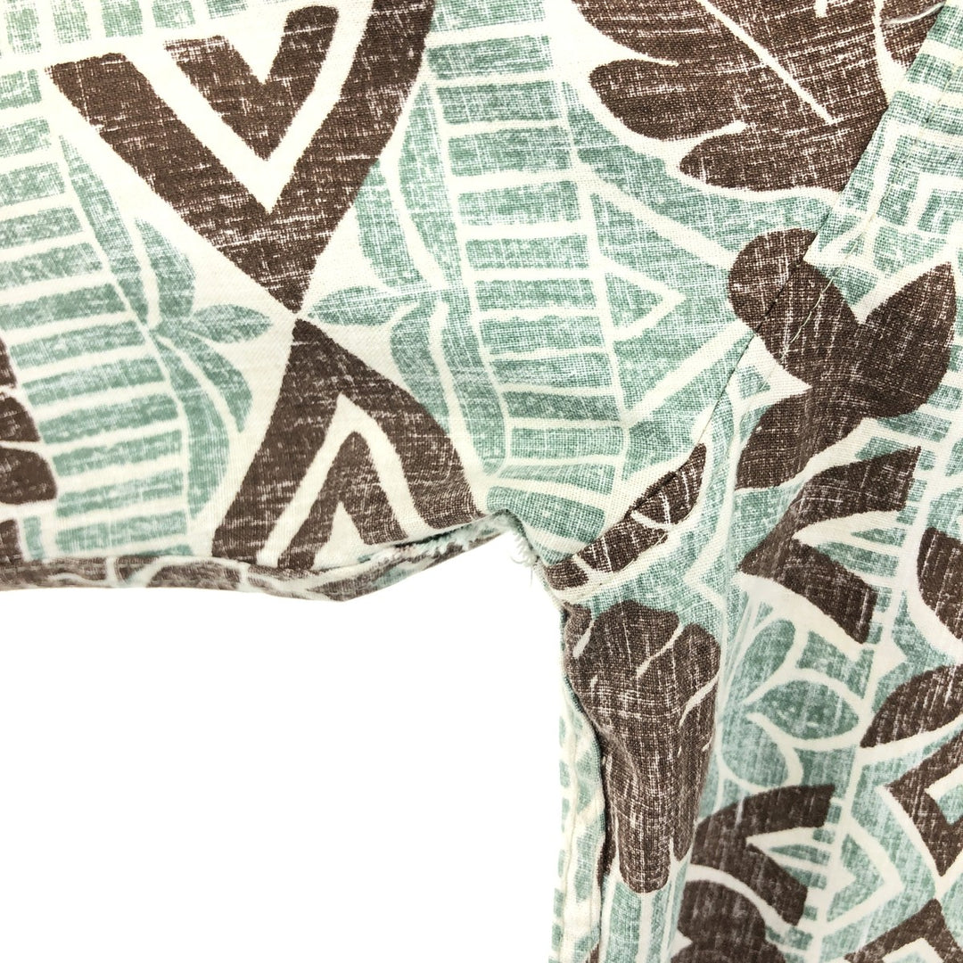 90'S Reyn Spooner Swimsuit Tag Bikini Tag All-over Leaf Pattern Button-down Hawaiian Aloha Shirt Box Shirt cotton Mint green Vintage Second Hand