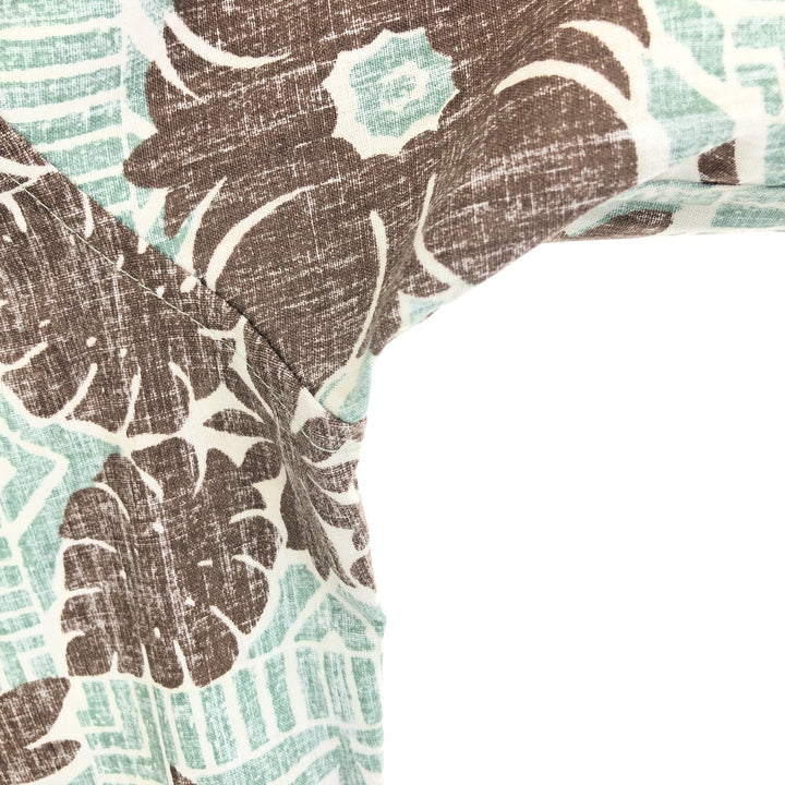 90'S Reyn Spooner Swimsuit Tag Bikini Tag All-over Leaf Pattern Button-down Hawaiian Aloha Shirt Box Shirt cotton Mint green Vintage Second Hand