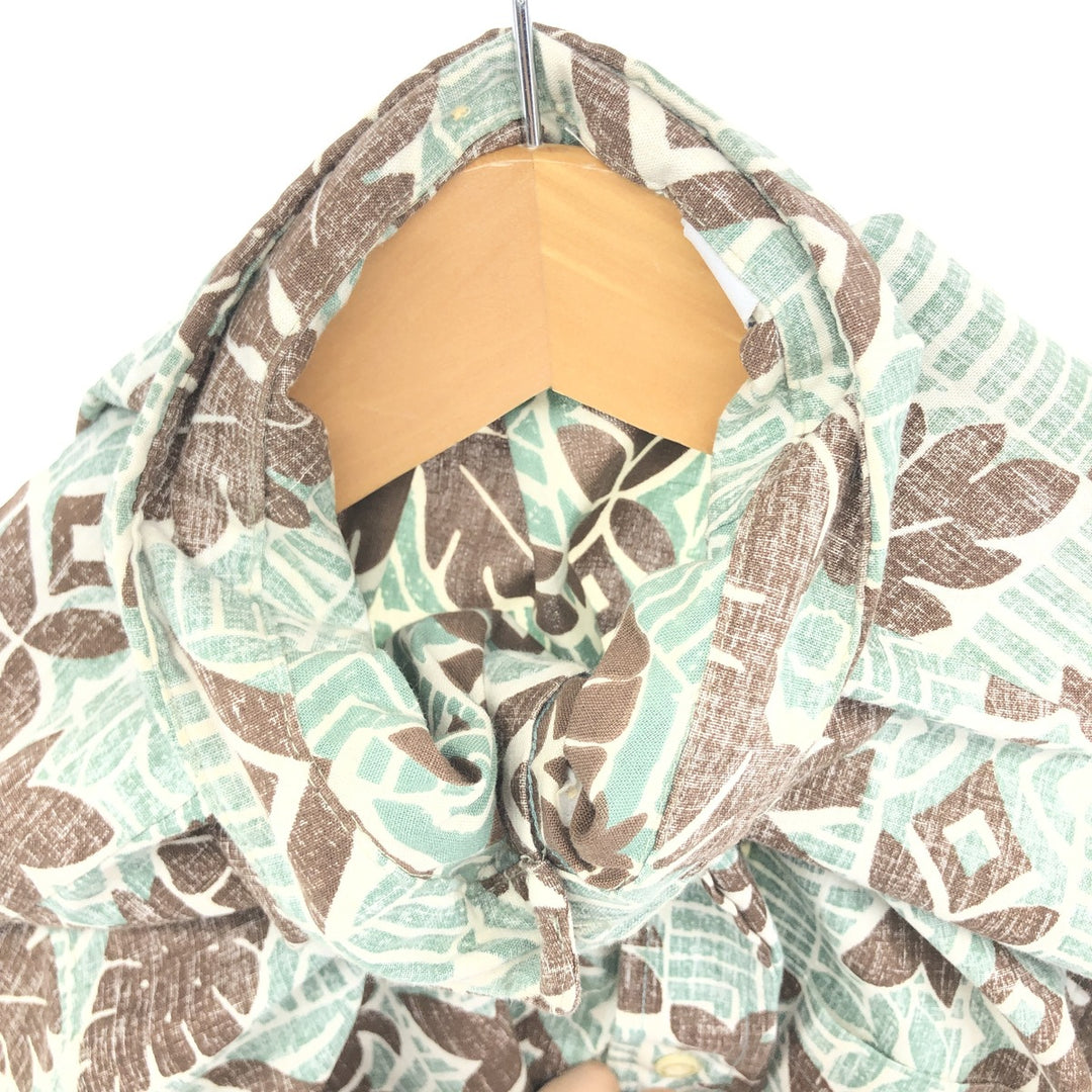 90'S Reyn Spooner Swimsuit Tag Bikini Tag All-over Leaf Pattern Button-down Hawaiian Aloha Shirt Box Shirt cotton Mint green Vintage Second Hand