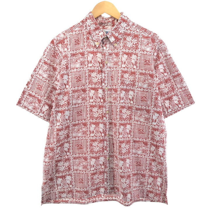 90'S Reyn Spooner Swimsuit Tag Bikini Tag All-Over Print Button-Down Hawaiian Aloha Shirt Box Shirt Men's L Size cotton red type Vintage Second Hand