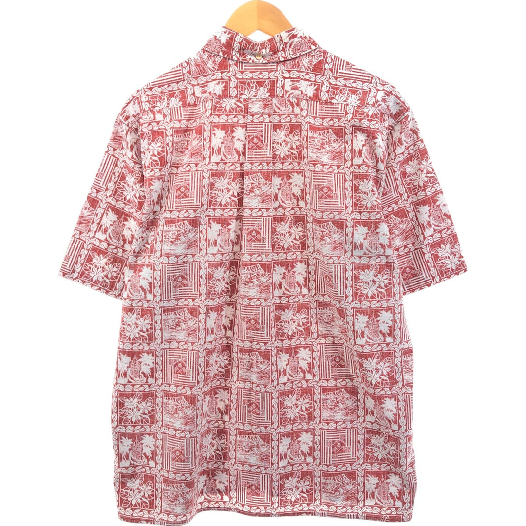 90'S Reyn Spooner Swimsuit Tag Bikini Tag All-Over Print Button-Down Hawaiian Aloha Shirt Box Shirt Men's L Size cotton red type Vintage Second Hand