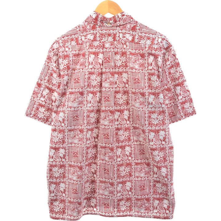 90'S Reyn Spooner Swimsuit Tag Bikini Tag All-Over Print Button-Down Hawaiian Aloha Shirt Box Shirt Men's L Size cotton red type Vintage Second Hand
