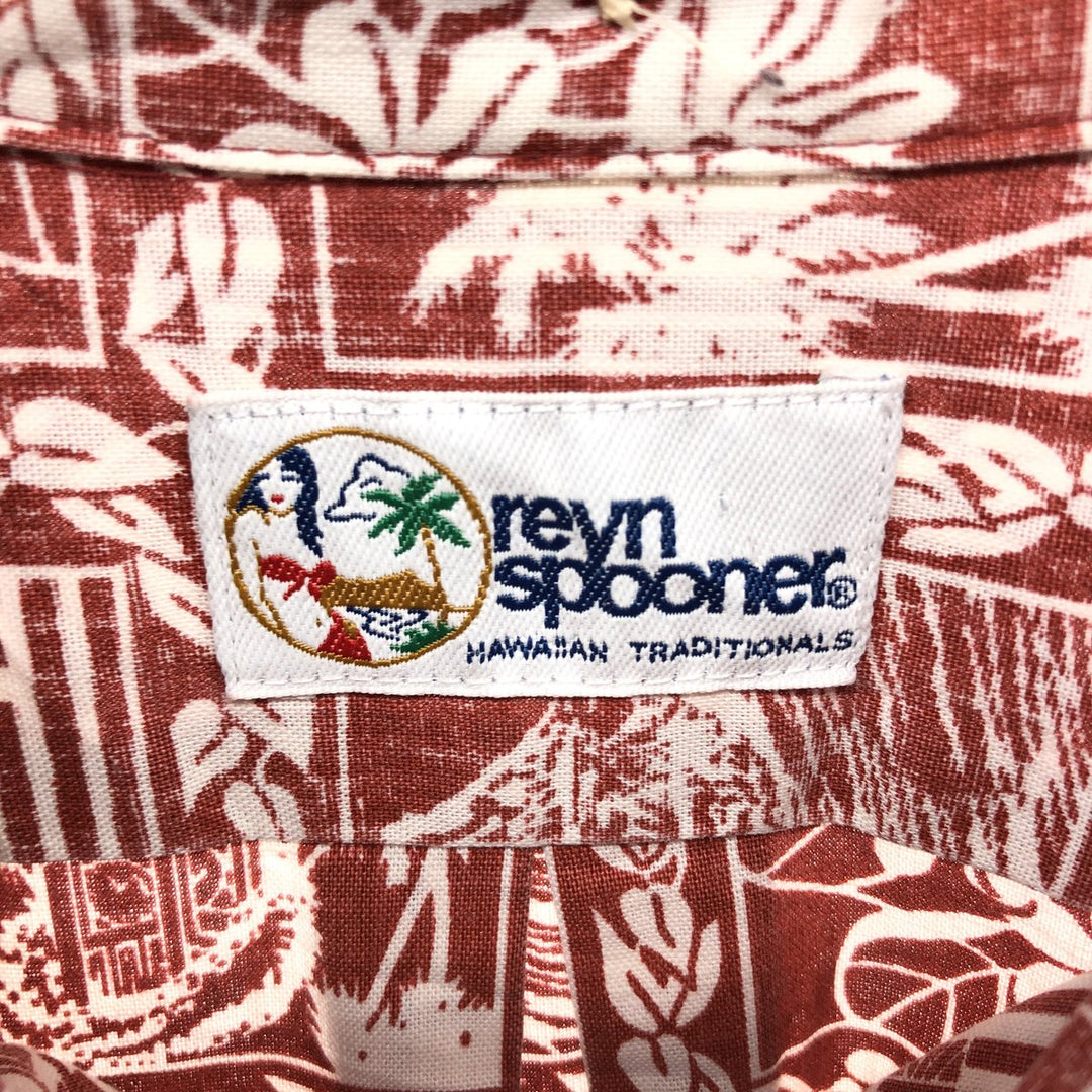 90'S Reyn Spooner Swimsuit Tag Bikini Tag All-Over Print Button-Down Hawaiian Aloha Shirt Box Shirt Men's L Size cotton red type Vintage Second Hand