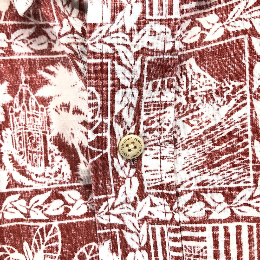 90'S Reyn Spooner Swimsuit Tag Bikini Tag All-Over Print Button-Down Hawaiian Aloha Shirt Box Shirt Men's L Size cotton red type Vintage Second Hand