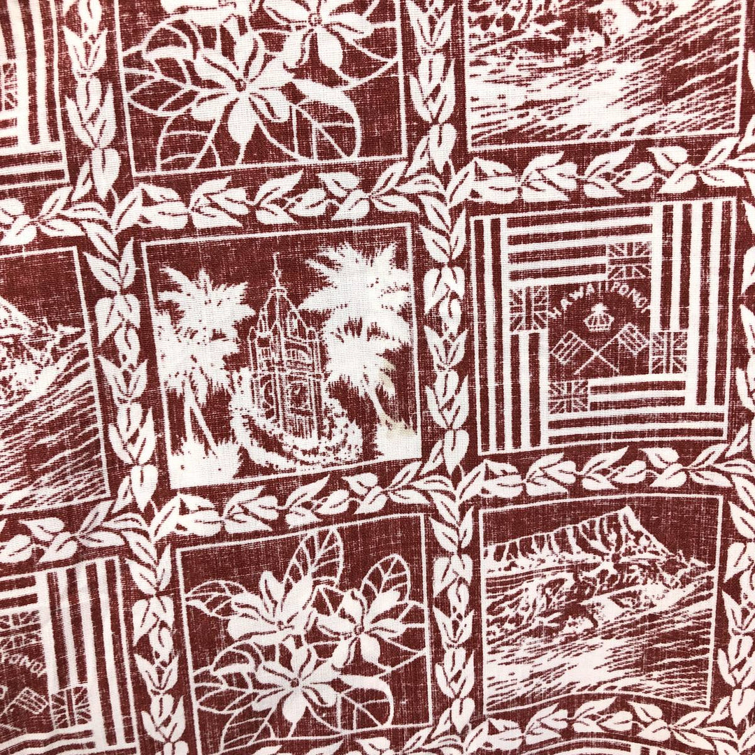 90'S Reyn Spooner Swimsuit Tag Bikini Tag All-Over Print Button-Down Hawaiian Aloha Shirt Box Shirt Men's L Size cotton red type Vintage Second Hand