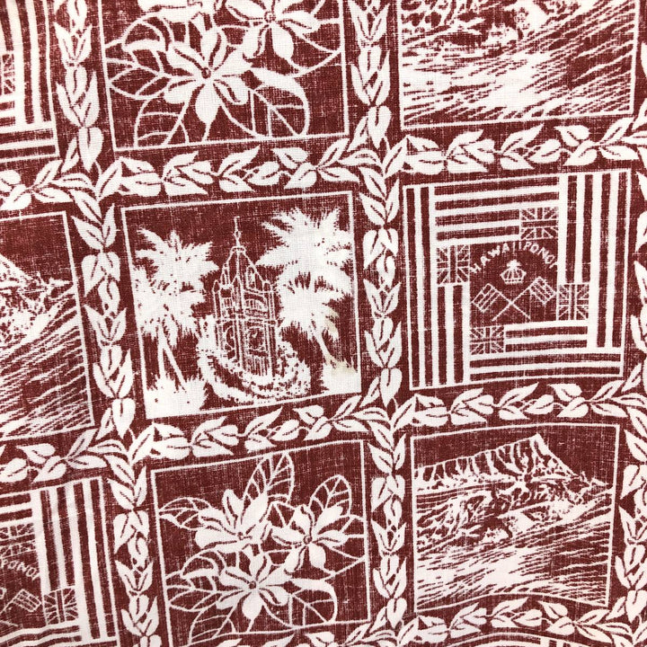 90'S Reyn Spooner Swimsuit Tag Bikini Tag All-Over Print Button-Down Hawaiian Aloha Shirt Box Shirt Men's L Size cotton red type Vintage Second Hand