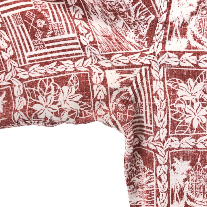 90'S Reyn Spooner Swimsuit Tag Bikini Tag All-Over Print Button-Down Hawaiian Aloha Shirt Box Shirt Men's L Size cotton red type Vintage Second Hand