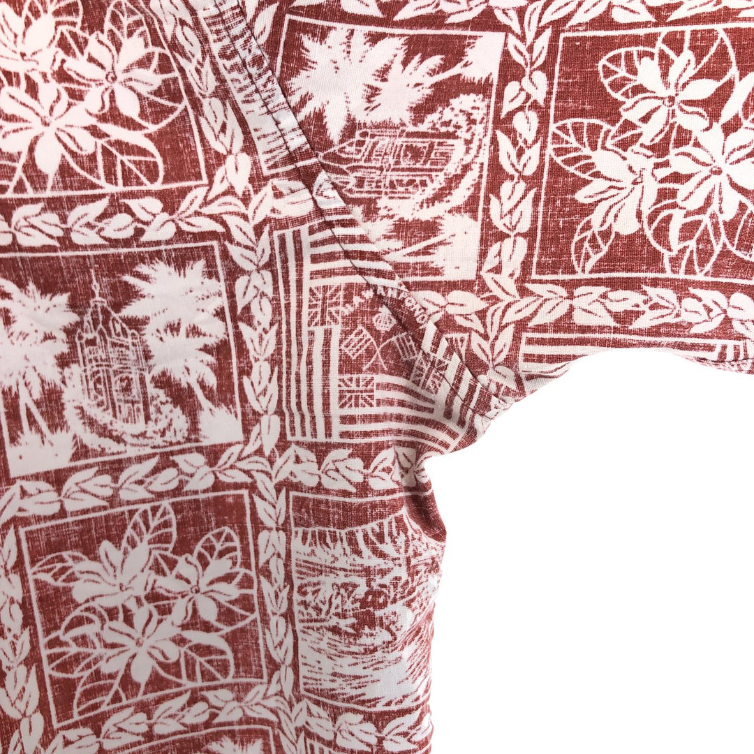 90'S Reyn Spooner Swimsuit Tag Bikini Tag All-Over Print Button-Down Hawaiian Aloha Shirt Box Shirt Men's L Size cotton red type Vintage Second Hand