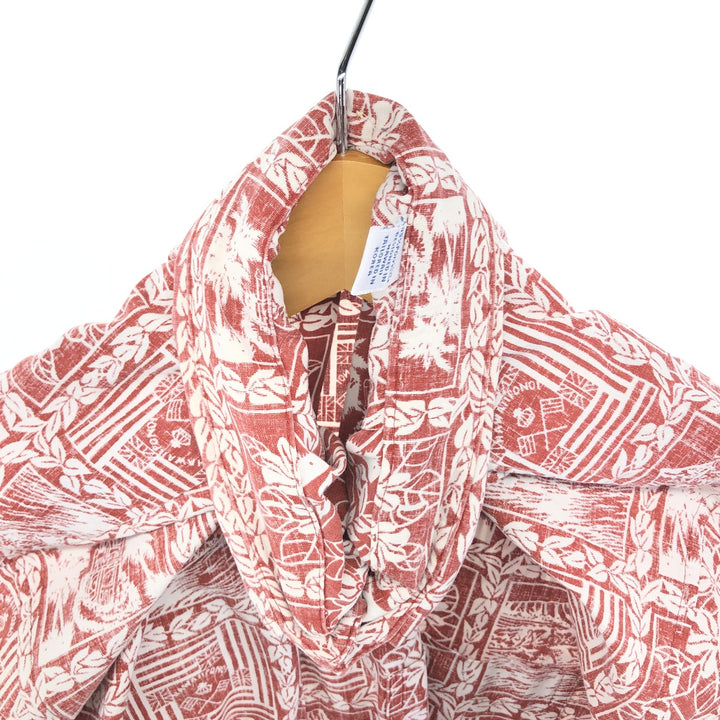 90'S Reyn Spooner Swimsuit Tag Bikini Tag All-Over Print Button-Down Hawaiian Aloha Shirt Box Shirt Men's L Size cotton red type Vintage Second Hand