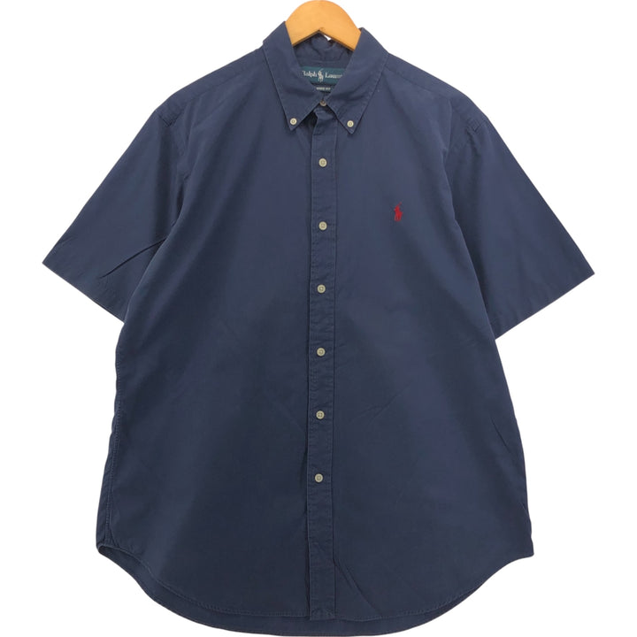 Ralph Lauren Classic Fit short sleeve button down shirt, men's size L cotton Navy blue Vintage Second Hand