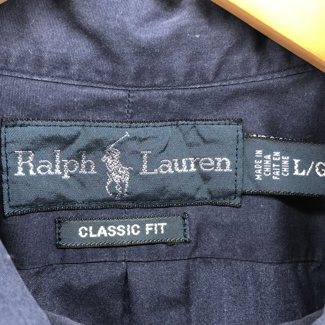 Ralph Lauren Classic Fit short sleeve button down shirt, men's size L cotton Navy blue Vintage Second Hand