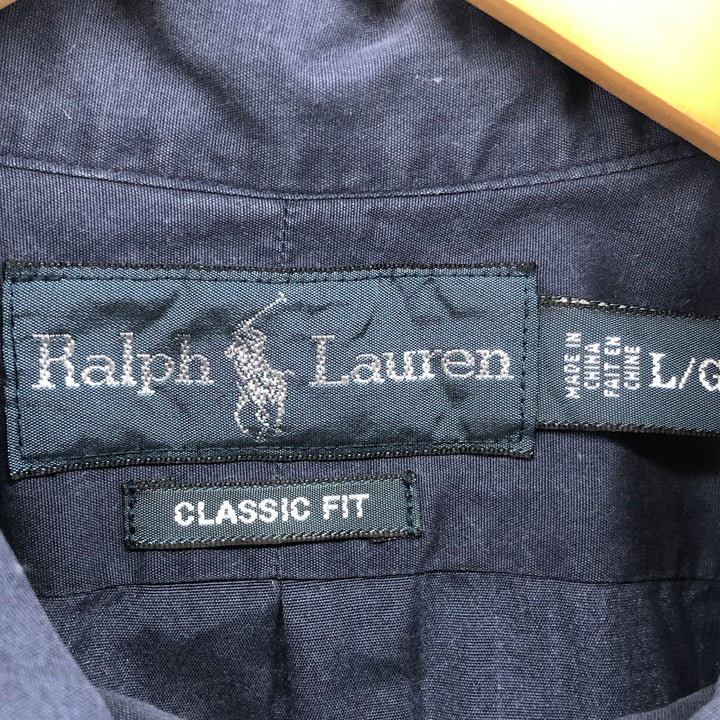 Ralph Lauren Classic Fit short sleeve button down shirt, men's size L cotton Navy blue Vintage Second Hand
